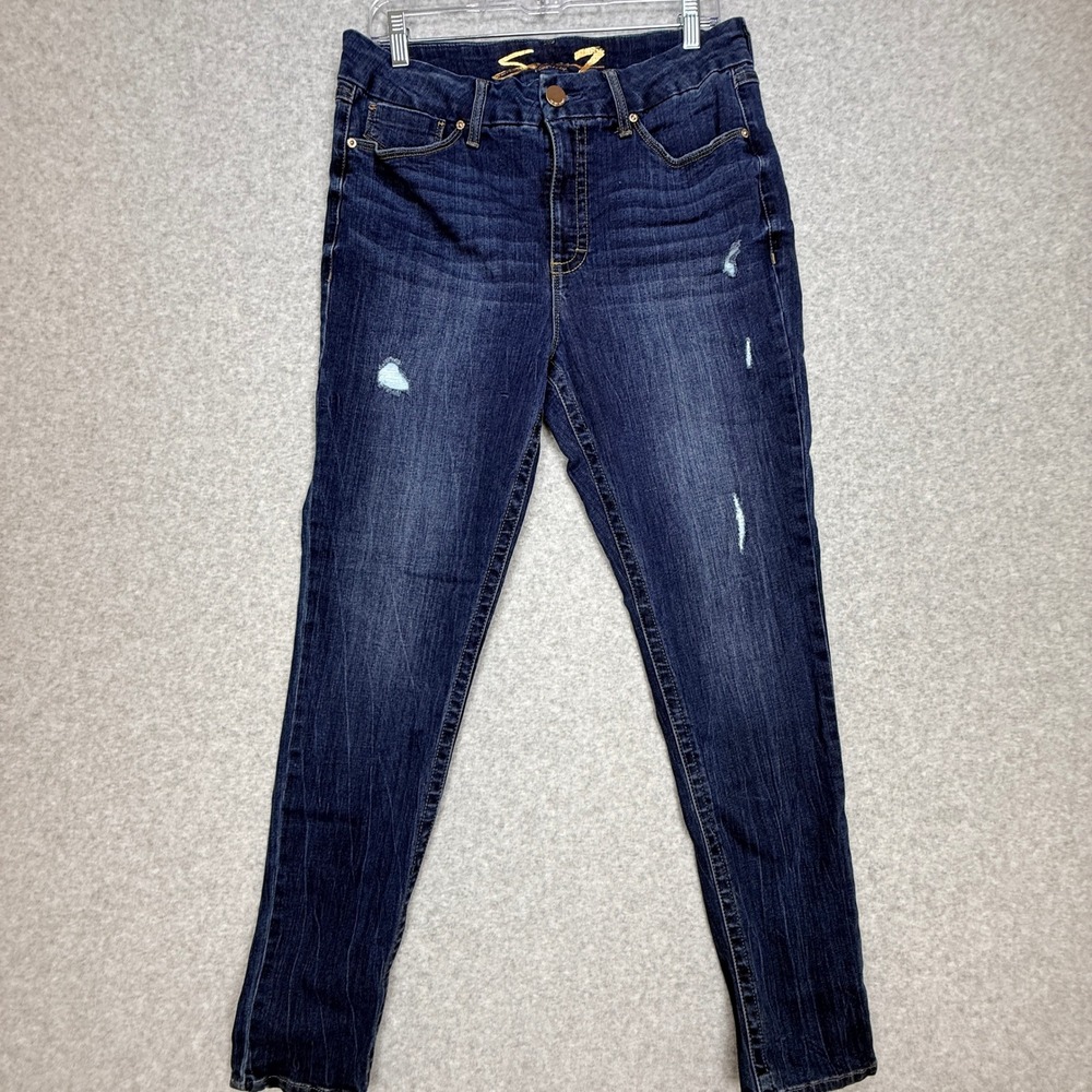 Seven7 High Rise Skinny Jeans Women 14 Blue Distressed Casual Everyday Classic